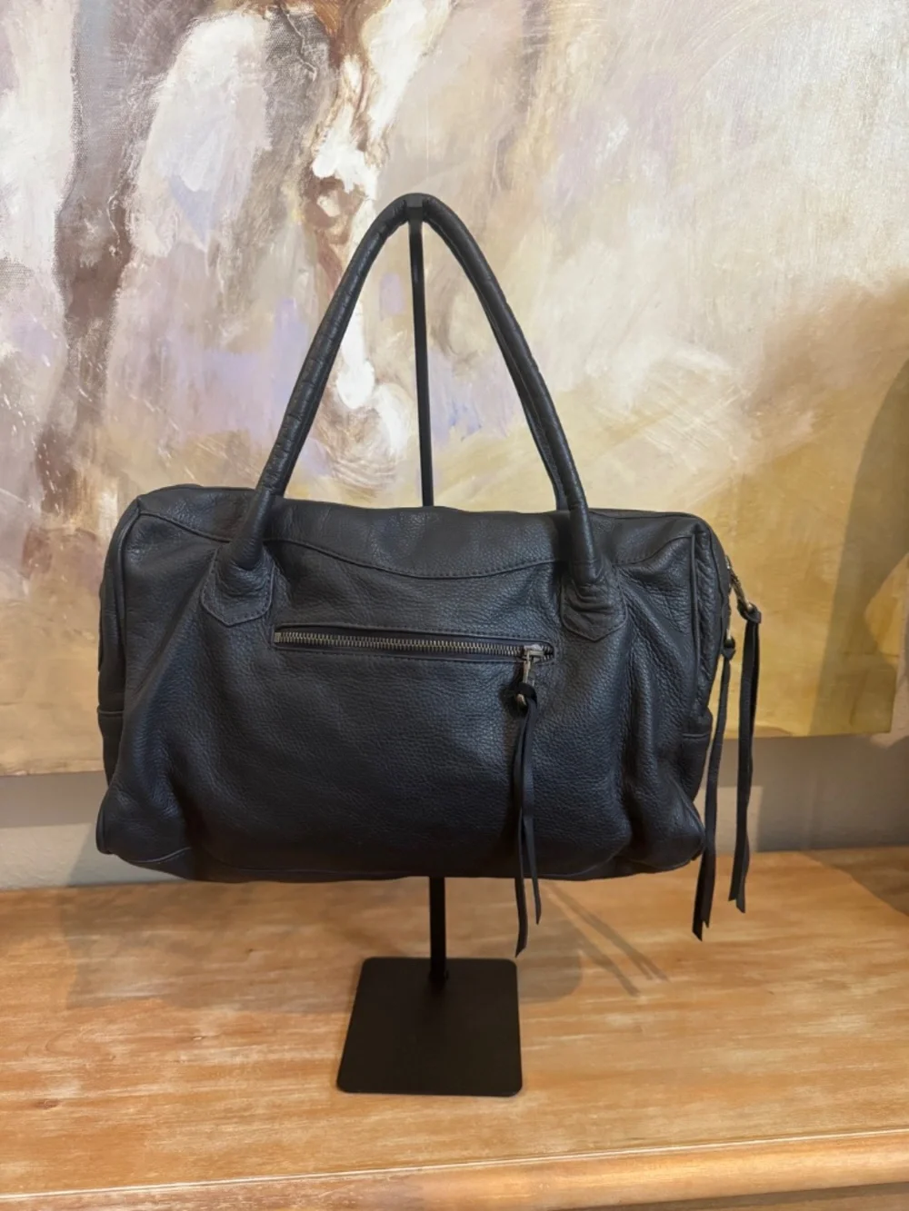 Tylie Malibu Black Pebble Leather Satchel/Tote Bag w/ Dust Bag Y2K